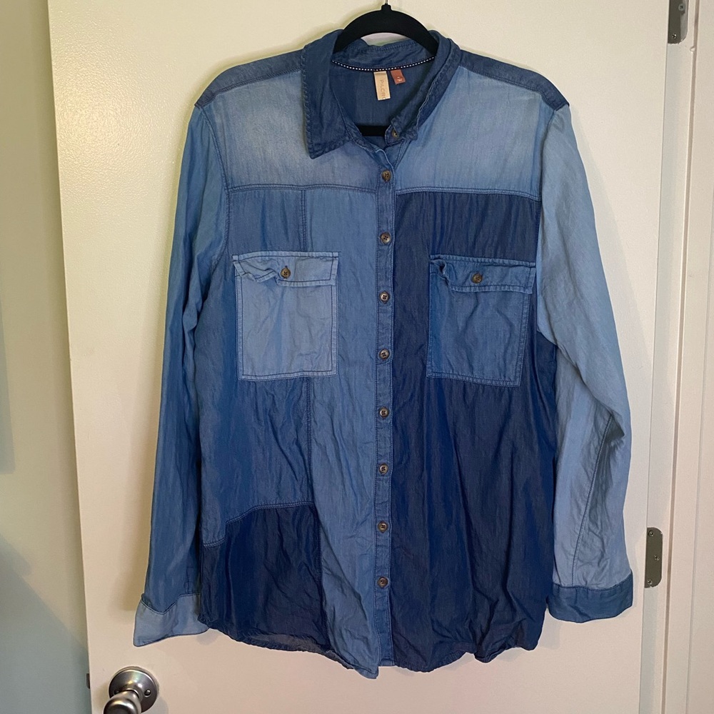 Anthropologie Pilcro Patchwork Chambray Button Down Women’s XL